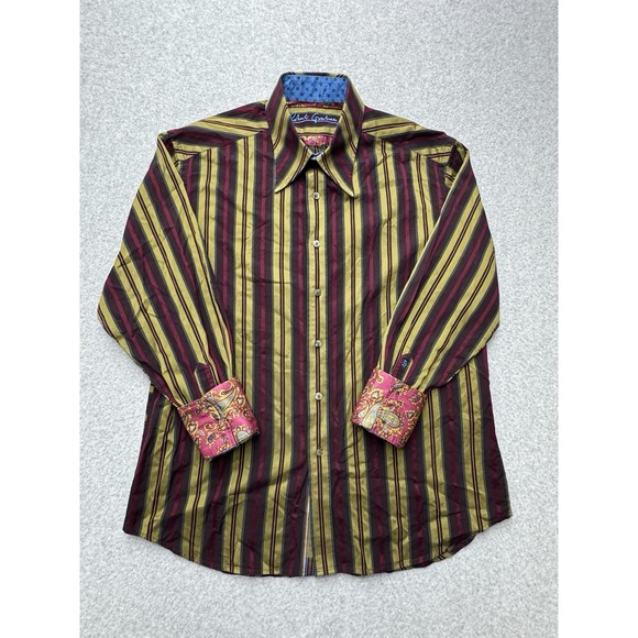 Robert Graham Other - Robert Graham Shirt Mens Large Green Burgundy Striped Flip‎ Cuff Luxury Preppy